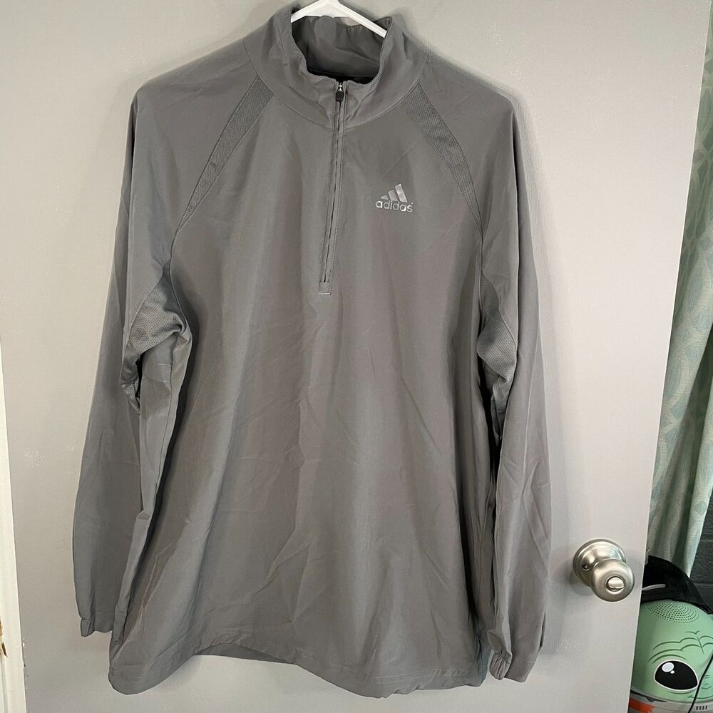 Adidas Mens S Long Sleeve Quarter Zip Golf Windbreaker Gray **READ**